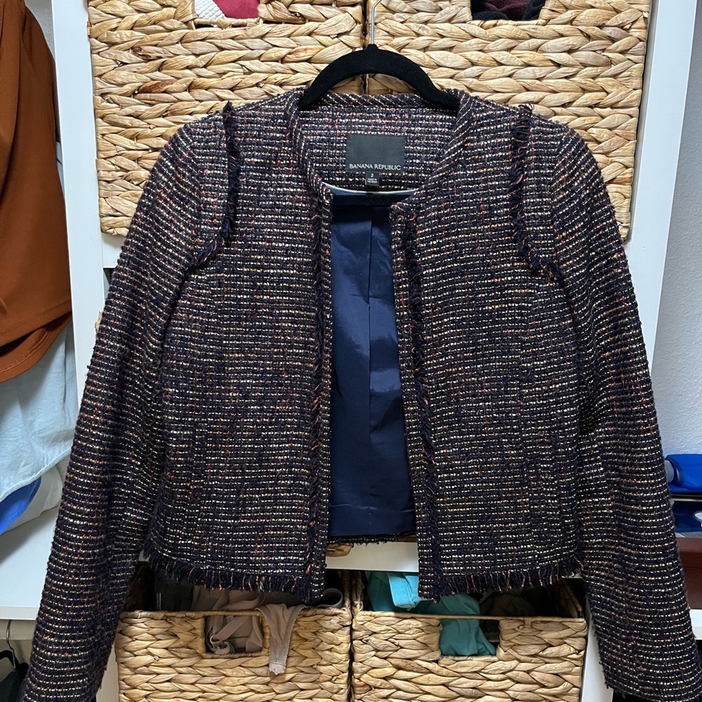 Banana Republic Women's Navy Tweed Blazer